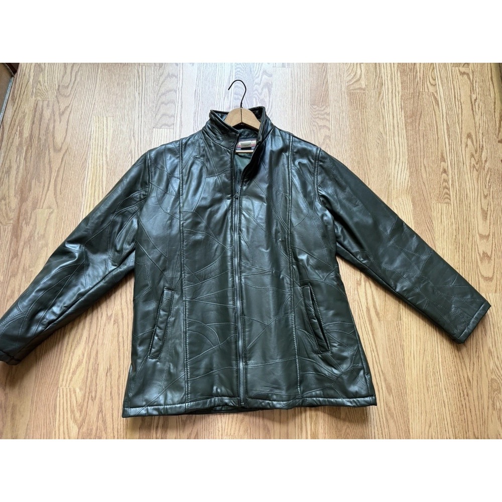 Vtg Tudor Court by Haband Dark Green Patchwork Leather Jacket Womens XL Y2K Boho
